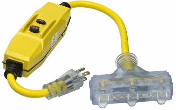 2' In-Line 15A GFCI Triple Tap - 12 AWG - Lighted Triple-Tap Receptacle