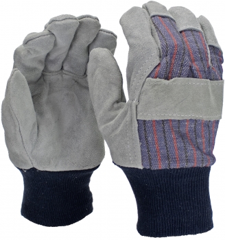Shoulder Split Leather Palm Gloves - Knit Wrist - Size L
