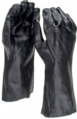 14" Treated Black PVC Chemical-Resitant Gloves - Rough Finish