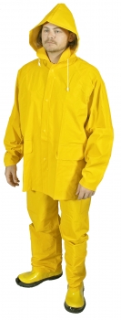 3-Pc Yellow Rain Suit - Jacket/Bib Overalls/Hood  - Size L