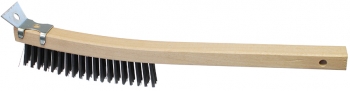 Curved Wire Scratch Brush w/Scraper - 14" x 1" Wood Block