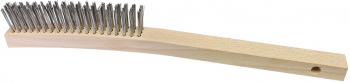 Curved Wire Scratch Brush - 14" x 1" Wood Block - Stainless Steel Fill