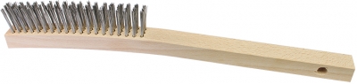 Curved Wire Scratch Brush - 14" x 1" Wood Block - Stainless Steel Fill